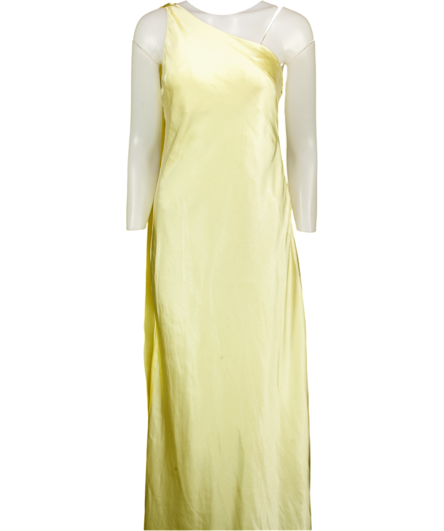 4th & Reckless Yellow Ellen Lemon Satin One Shoulder Maxi Dress UK 10