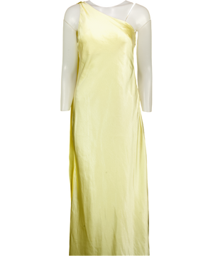 4th & Reckless Yellow Ellen Lemon Satin One Shoulder Maxi Dress UK 10
