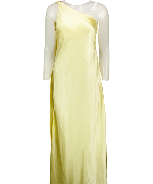 4th & Reckless Yellow Ellen Lemon Satin One Shoulder Maxi Dress UK 10