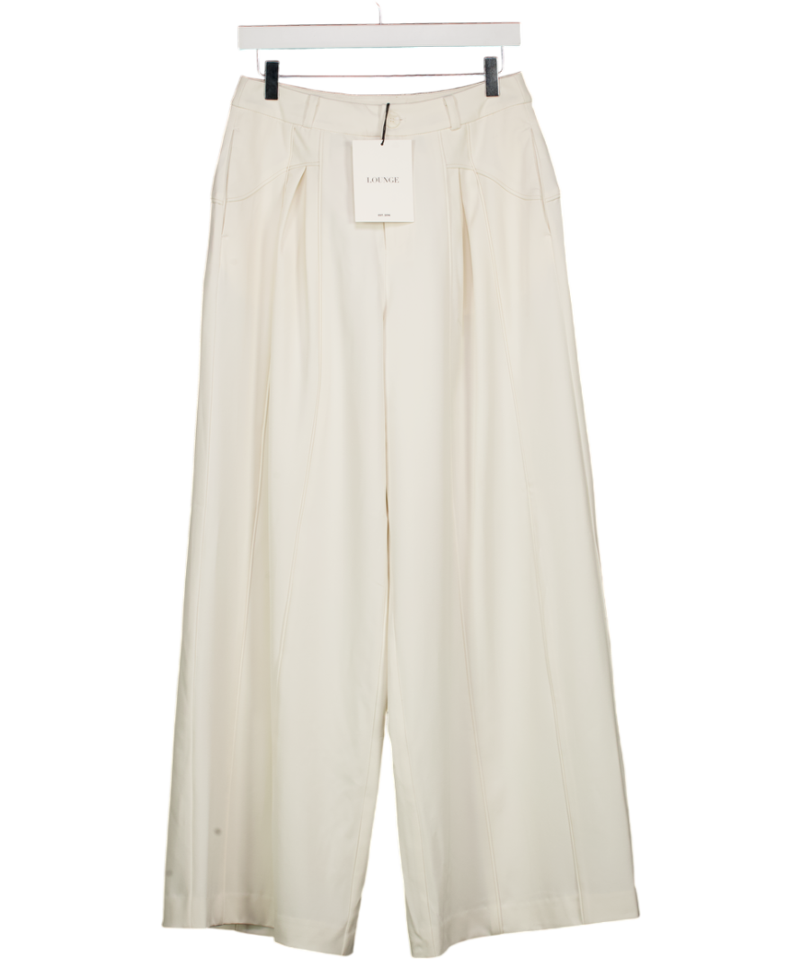 LOUNGE Off White Wide-leg Pleat Detail Trousers UK 10