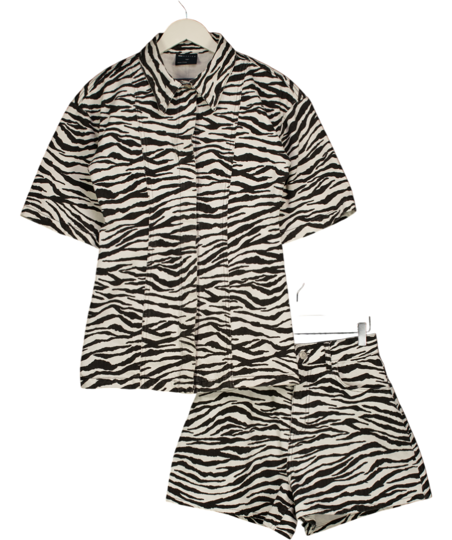 ASOS Black Bacl & White Denim Longline Shirt & Shorts Set UK 6