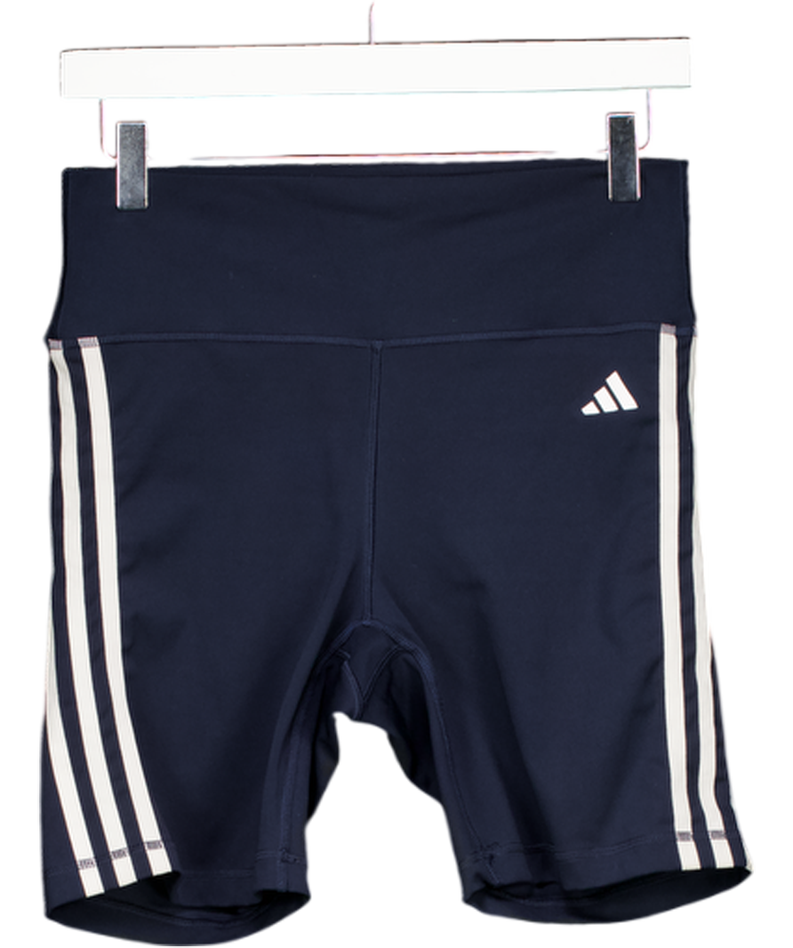 ADIDAS Blue Training Essentials 3-stripes High-waisted Short Leggings UK M