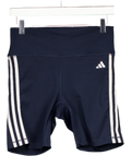 ADIDAS Blue Training Essentials 3-stripes High-waisted Short Leggings UK M