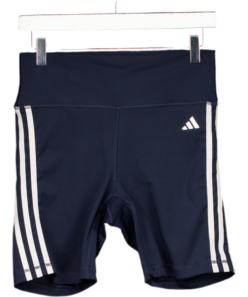 ADIDAS Blue Training Essentials 3-stripes High-waisted Short Leggings UK M