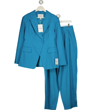 TOPSHOP 2-piece Turquoise Blue Linen Rich Cinched Waist Blazer And Wide Leg Trouser Set UK 10