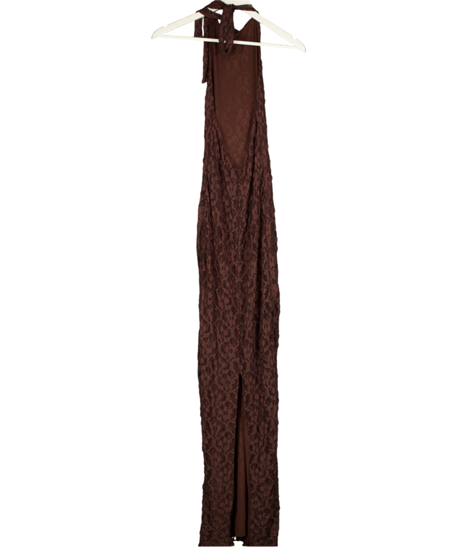 White Fox Brown Halter Neck Lace Maxi Dress UK S Reliked White Fox Brown Halter Neck Lace Maxi Dress UK S Reliked