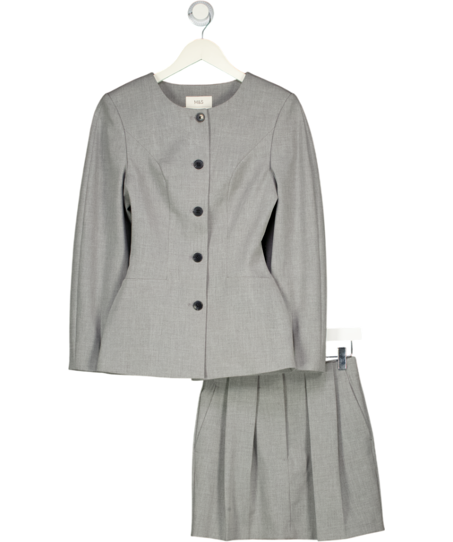 M&S Grey Hourglass Cinched Waist Jacket And Mini Skirt Set UK 6