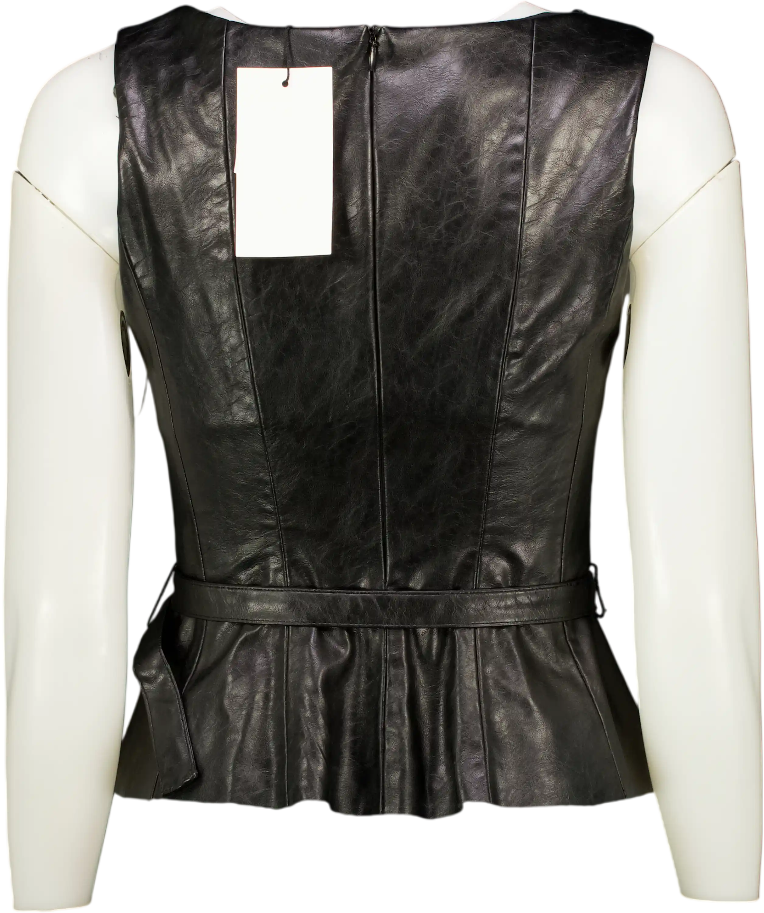ZARA Black Faux Leather Belted Top UK XS