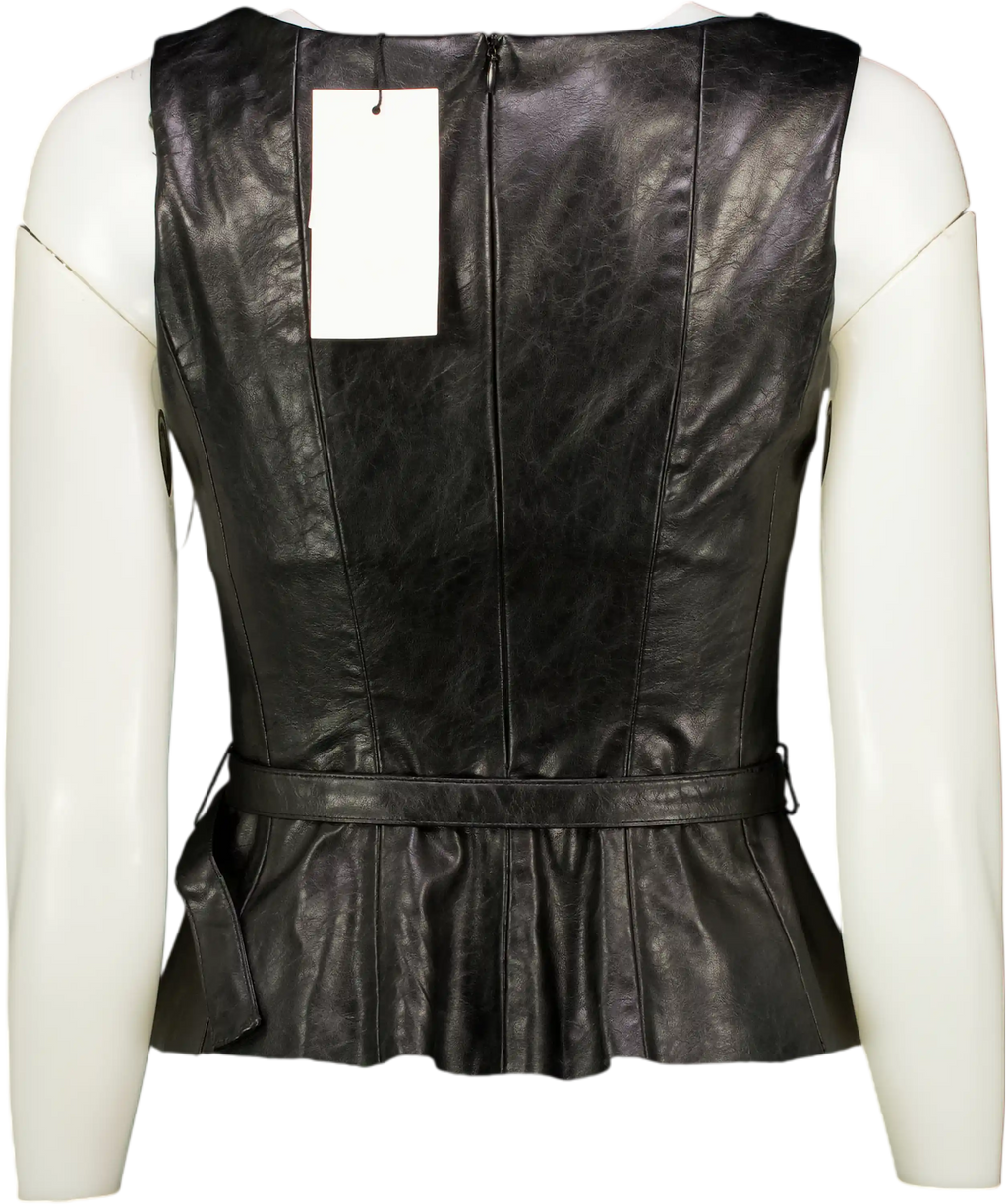 ZARA Black Faux Leather Belted Top UK XS