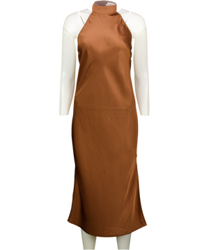 Holland Cooper Brown Satin Backless Halter Neck Dress UK 6
