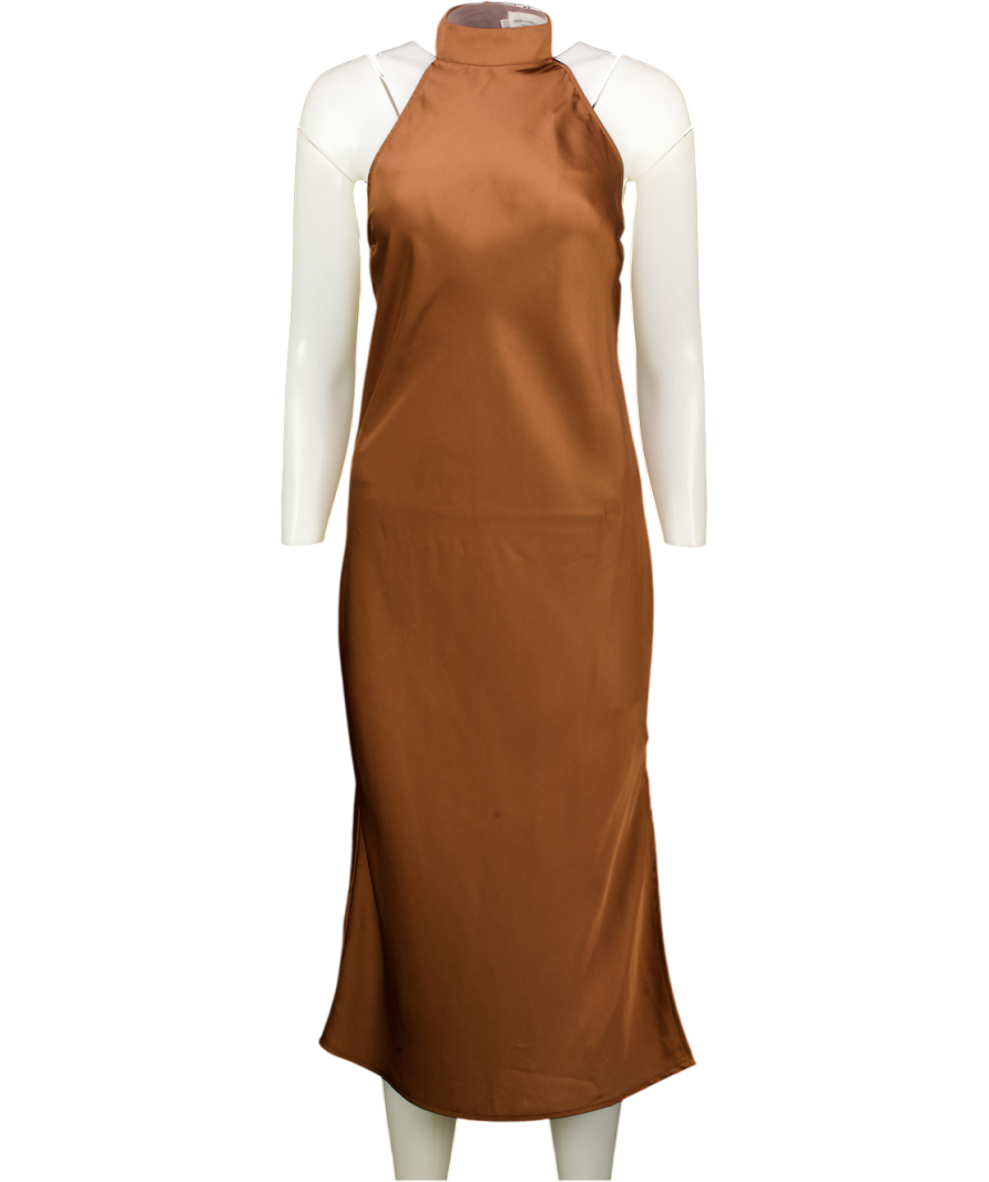 Holland Cooper Brown Satin Backless Halter Neck Dress UK 6