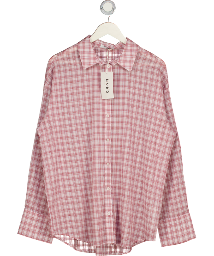 NA-KD Pink Checked Sheer Oversize Shirt UK 10
