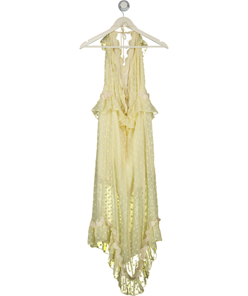 Alice McCall Yellow Ruffle Keyhole Tie Sheer Silk Midi Dress UK S