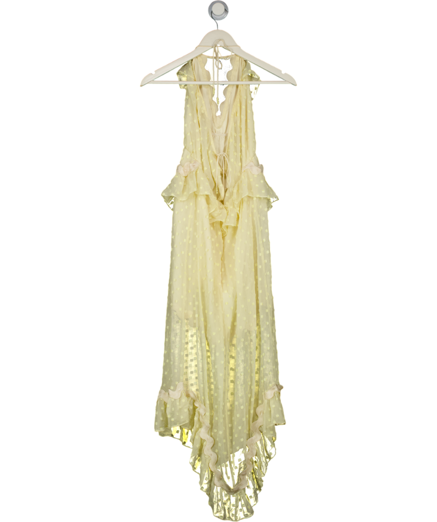 Alice McCall Yellow Ruffle Keyhole Tie Sheer Silk Midi Dress UK S