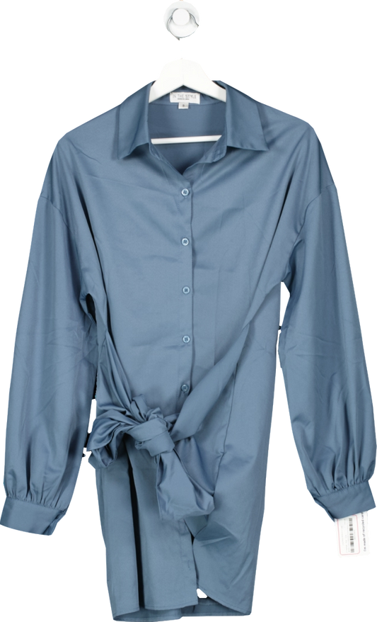 In The Style Blue Long Sleeve Belted Shirt Dress UK 8