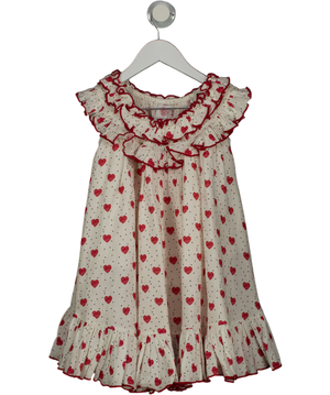 GUL HURGEL White 100% Linen Heart Print Dress 2 - 3 Years