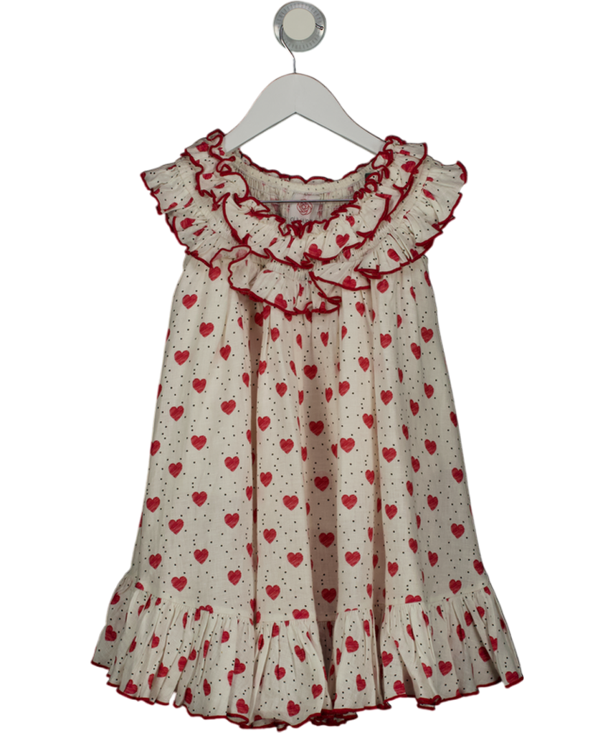 GUL HURGEL White 100% Linen Heart Print Dress 4 - 5 Years