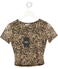 4th & Reckless Brown Leopard Mesh Short Sleeve Top UK 8