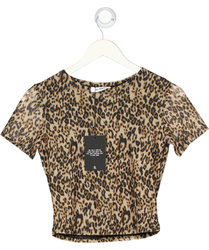 4th & Reckless Brown Leopard Mesh Short Sleeve Top UK 8