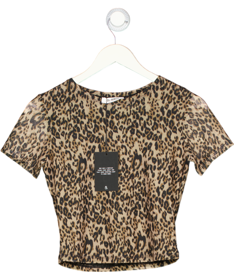 4th & Reckless Brown Leopard Mesh Short Sleeve Top UK 8