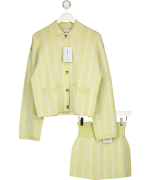 & Other Stories 2-piece Yellow Shimmer Knit Mini Skirt & Oversized Polo-knit Cardigan UK 8