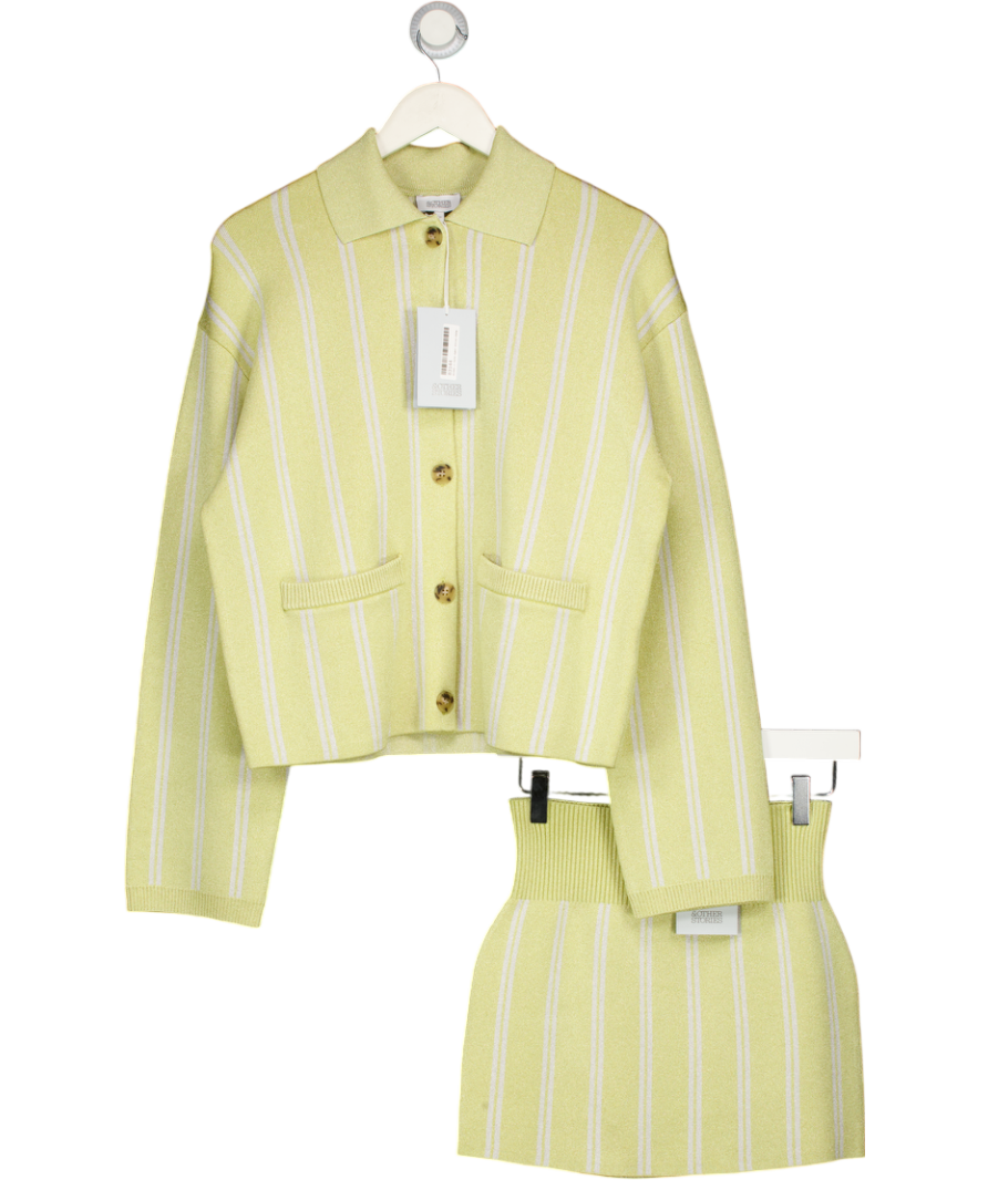 & Other Stories Yellow Shimmer Knit Mini Skirt With Oversized Polo-knit Cardigan UK 8