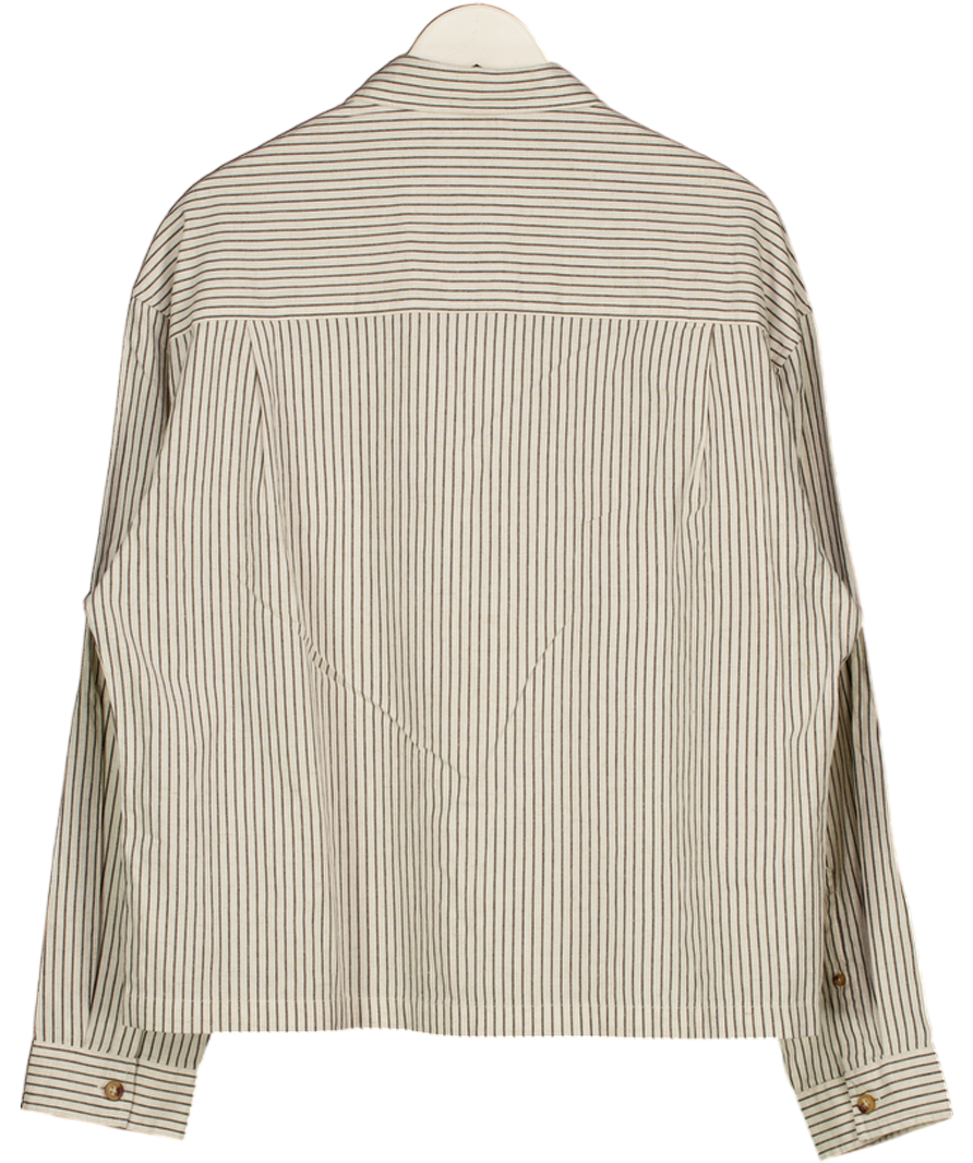 ASOS Beige Oversized Stripe Shirt With Chest Embroidery UK L