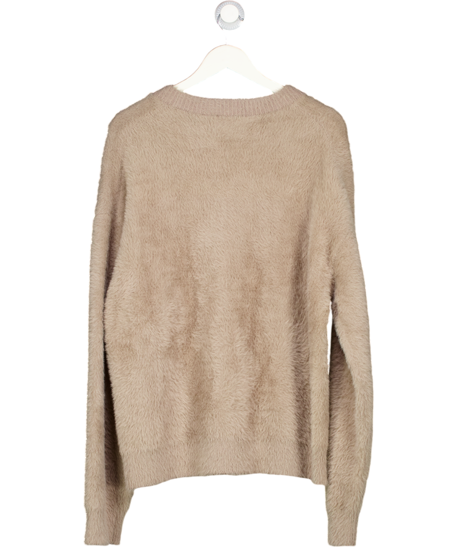 AXEL ARIGATO Beige Super Soft Relaxed Fuzzy Knit Embroidered Logo Cardigan UK M
