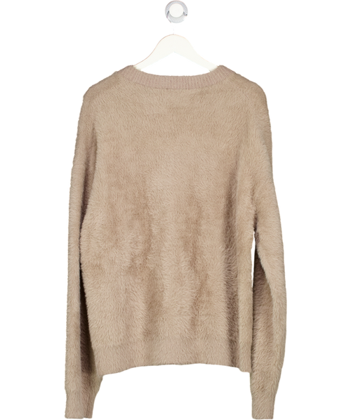 AXEL ARIGATO Beige Super Soft Relaxed Fuzzy Knit Embroidered Logo Cardigan UK M