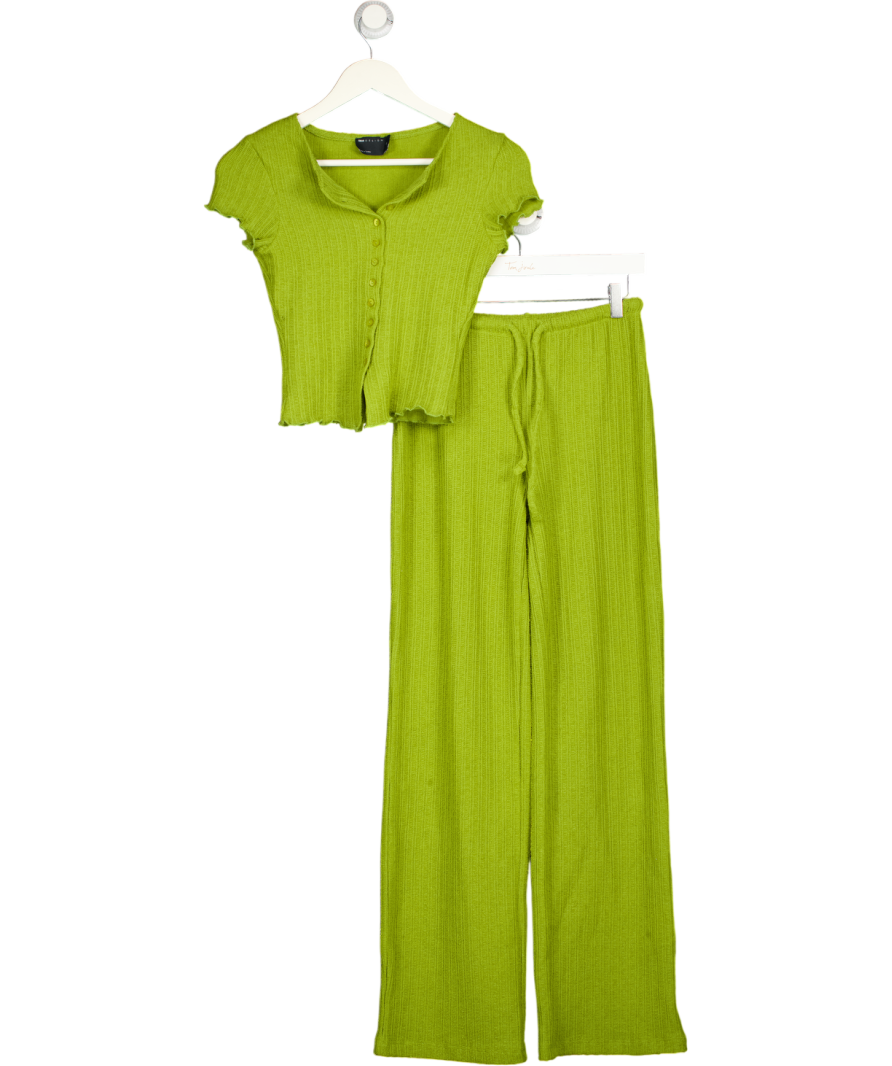 ASOS 2-piece Green Crochet Button Through Short Sleeve Top And Trouser Set UK XS