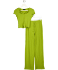 ASOS 2-piece Green Crochet Button Through Short Sleeve Top And Trouser Set UK XS