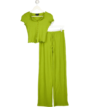 ASOS 2-piece Green Crochet Button Through Short Sleeve Top And Trouser Set UK XS