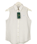 HOLLAND COOPER White Embroidered Logo Sleeveless Amalfi Linen Shirt UK XS