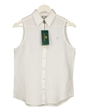 HOLLAND COOPER White Embroidered Logo Sleeveless Amalfi Linen Shirt UK XS