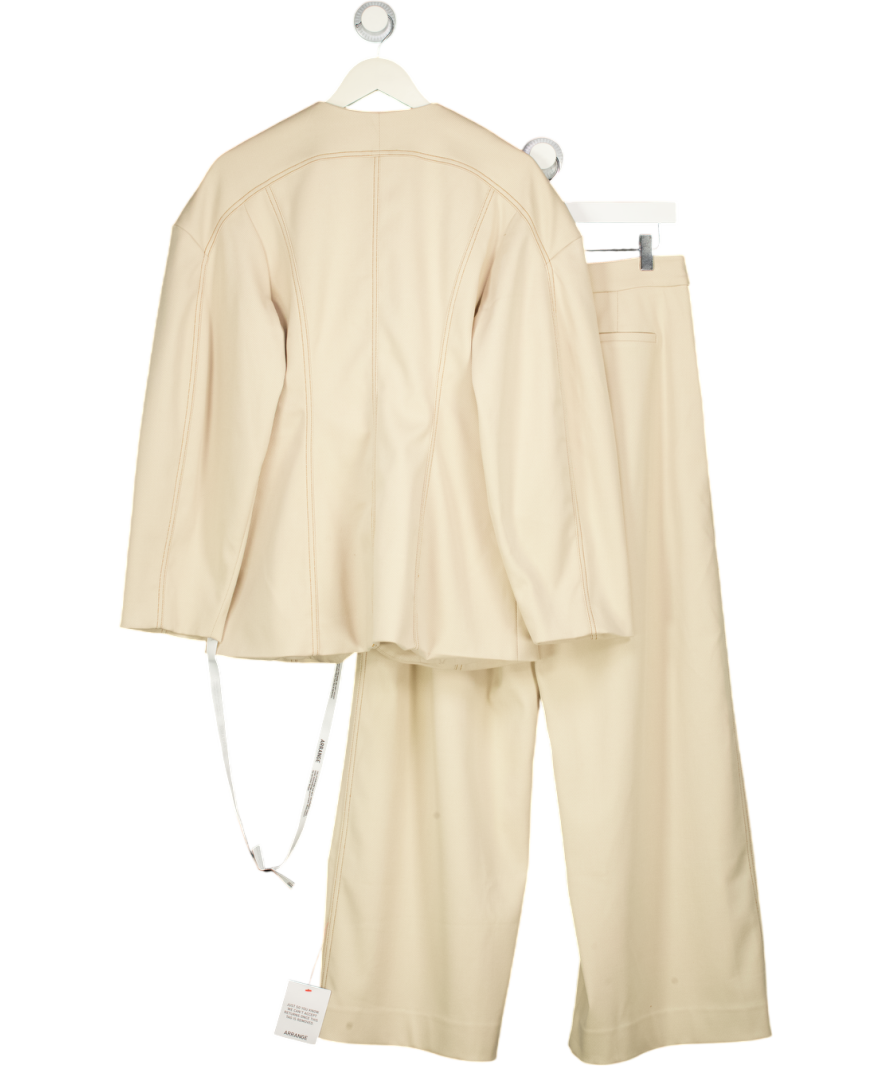ARRANGE 2-piece Twill Sculpted Blazer And Wide Leg Trouser Co-ord In Stone Beige UK 10