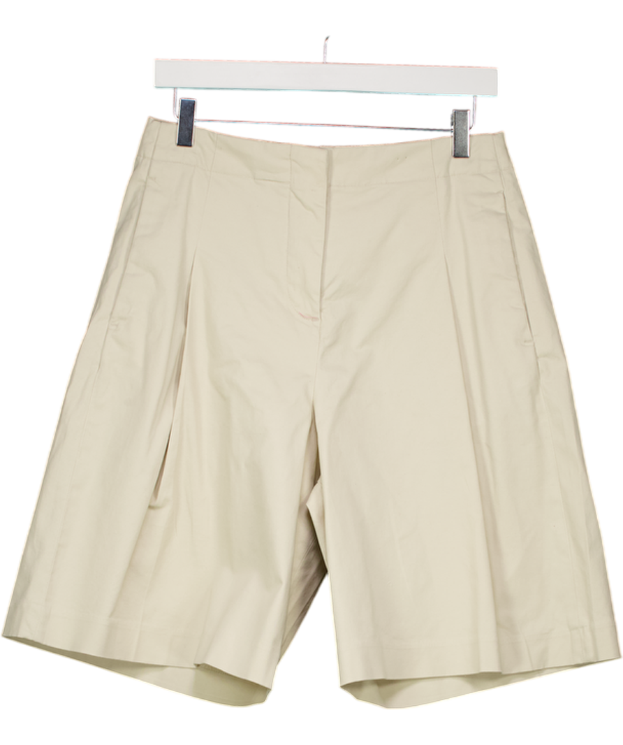 M&S Beige Cotton Rich High Waisted Pleat Front Bermuda Shorts UK 12
