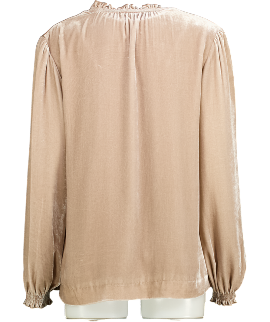 THE WHITE COMPANY Taupe Beige Silk Velvet Smock Detail Blouse UK 14