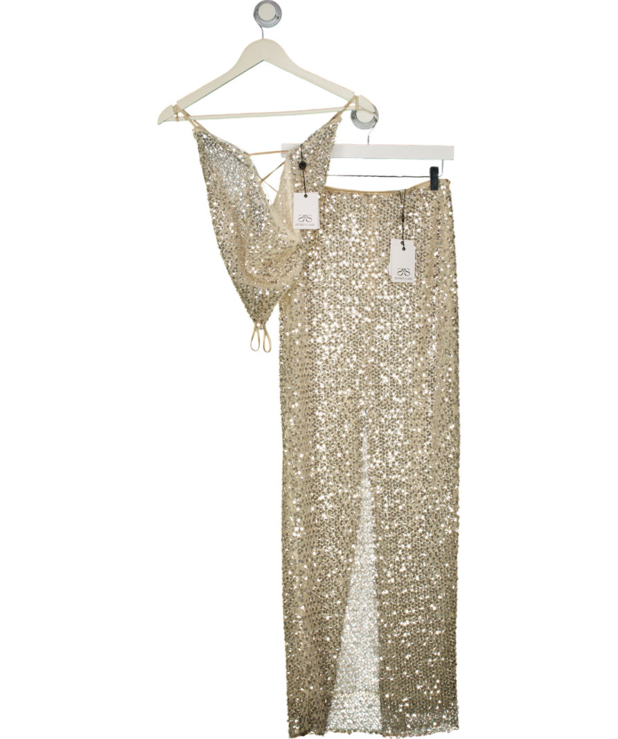 SYDNEY LANE Cream 2-piece Crystal Quartz Maxi Skirt & Draped Top Set UK XS