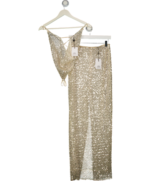 SYDNEY LANE Cream 2-piece Crystal Quartz Maxi Skirt & Draped Top Set UK XS