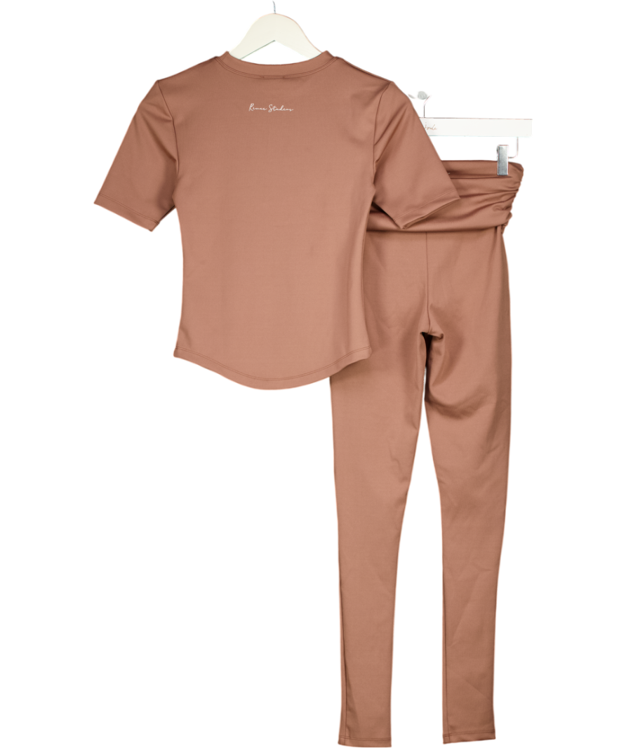 RIVER ISLAND Active 2-piece Brown Curved Hem Top (uk S) And Leggings (uk Xs) Set UK XS/S