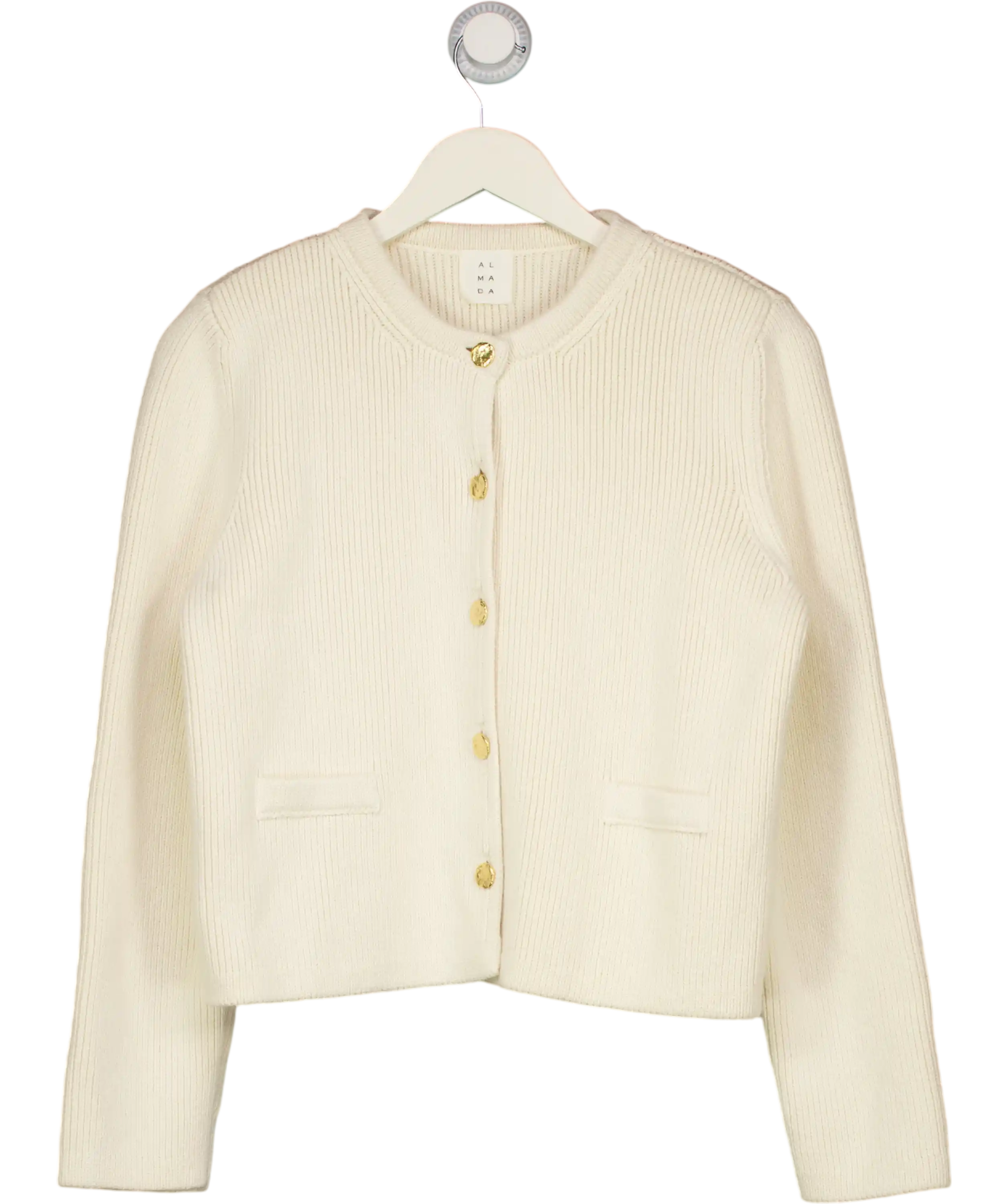 ALMADA LABEL Cream Nova Cotton-knit Gold Button Detail Cardigan UK S