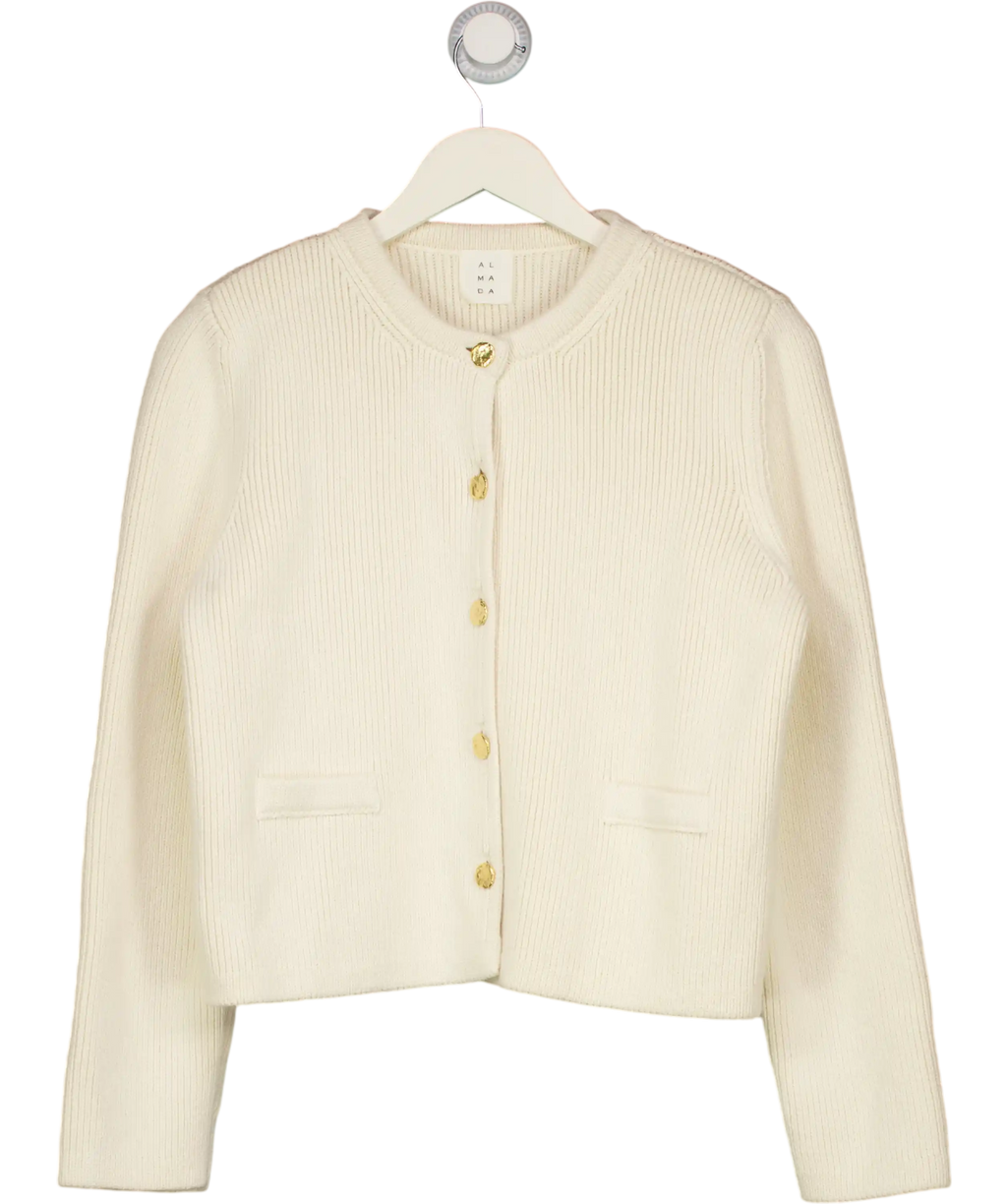 ALMADA LABEL Cream Nova Cotton-knit Gold Button Detail Cardigan UK S