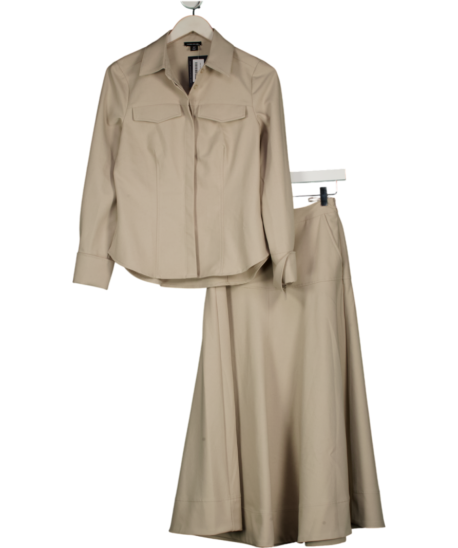 Karen Millen 2-piece Beige Tailored Viscose Shirt And Full Skirt Set UK 6