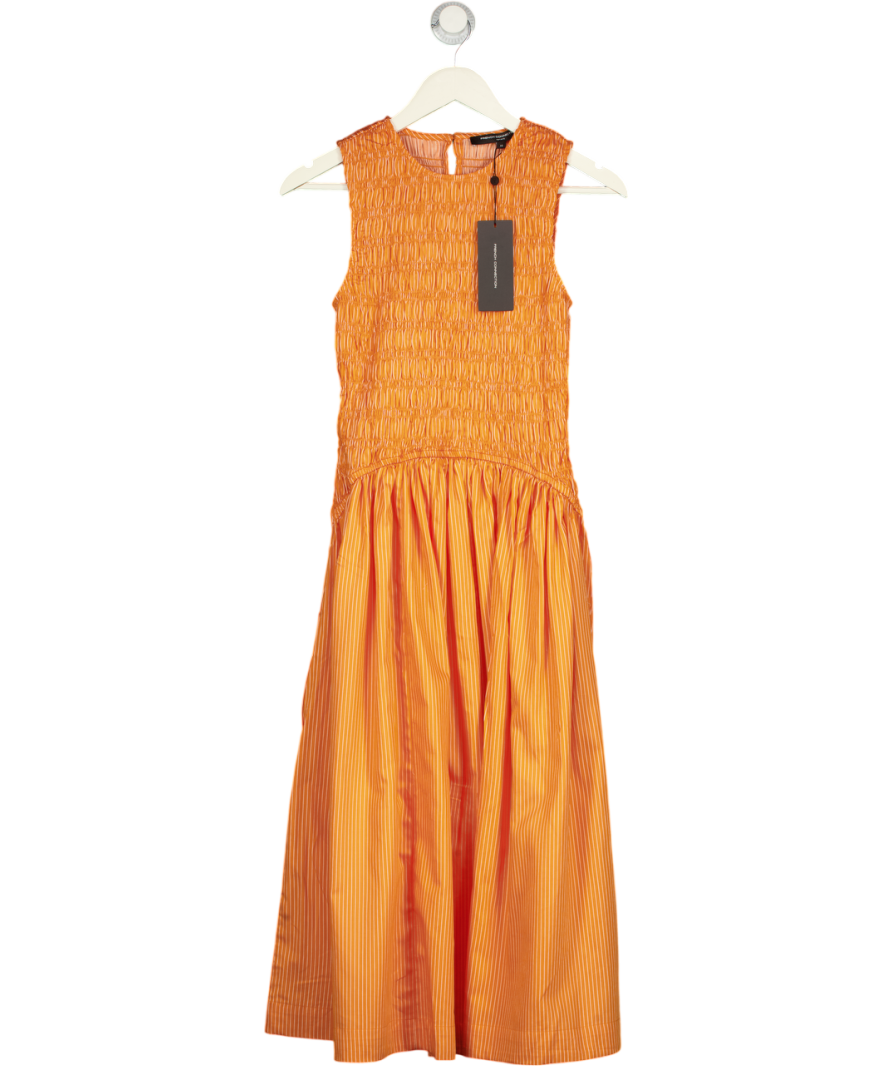 FRENCH CONNECTION Alexis Cotton Striped Smocked Orange Midi Dress UK XS