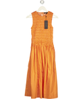 FRENCH CONNECTION Alexis Cotton Striped Smocked Orange Midi Dress UK XS