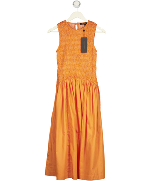 FRENCH CONNECTION Alexis Cotton Striped Smocked Orange Midi Dress UK XS