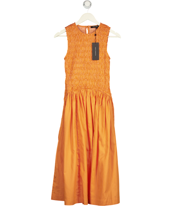FRENCH CONNECTION Alexis Cotton Striped Smocked Orange Midi Dress UK XS