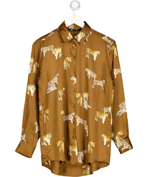 ZARA Brown Satin Tiger Print Shirt UK S