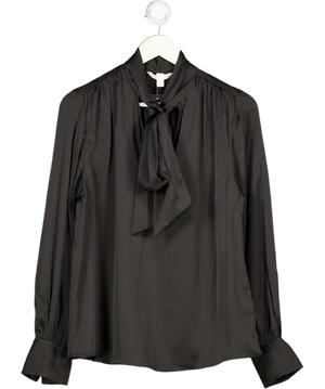 H&M Black Satin Tie Neck Blouse UK M