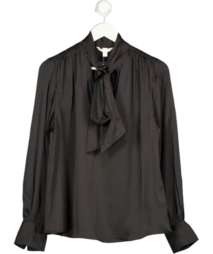 H&M Black Satin Tie Neck Blouse UK M